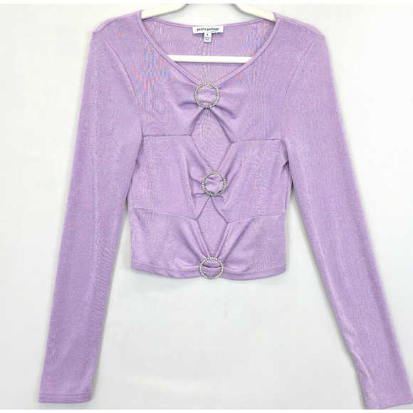 Pretty Garbage Top Embellish Jewel Trim Keyhole Front Women L Lilac Festive - Picture 1 of 10